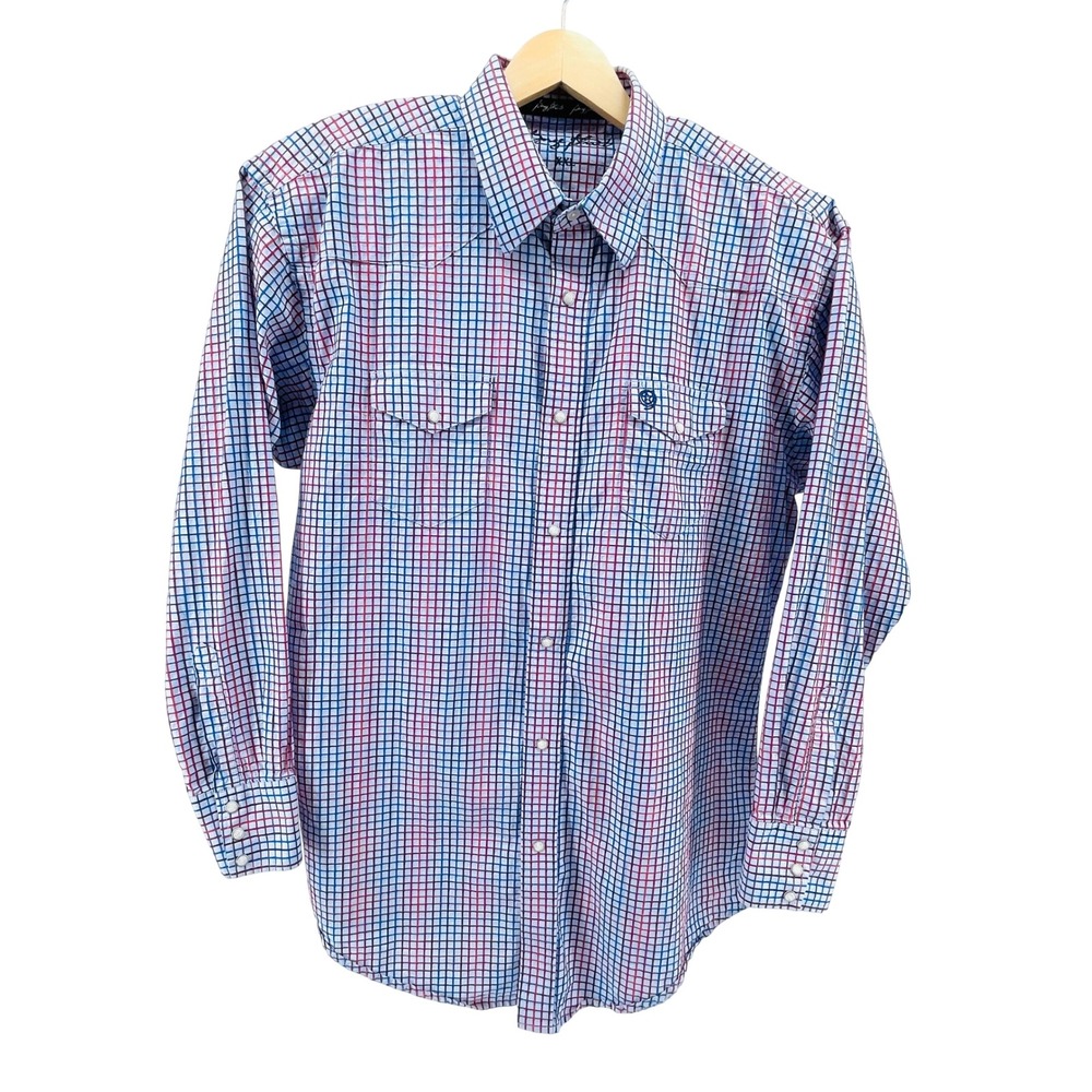 George Strait Wrangler Mens XXL Western Pearl Snap Shirt Blue Red Check MGSN188